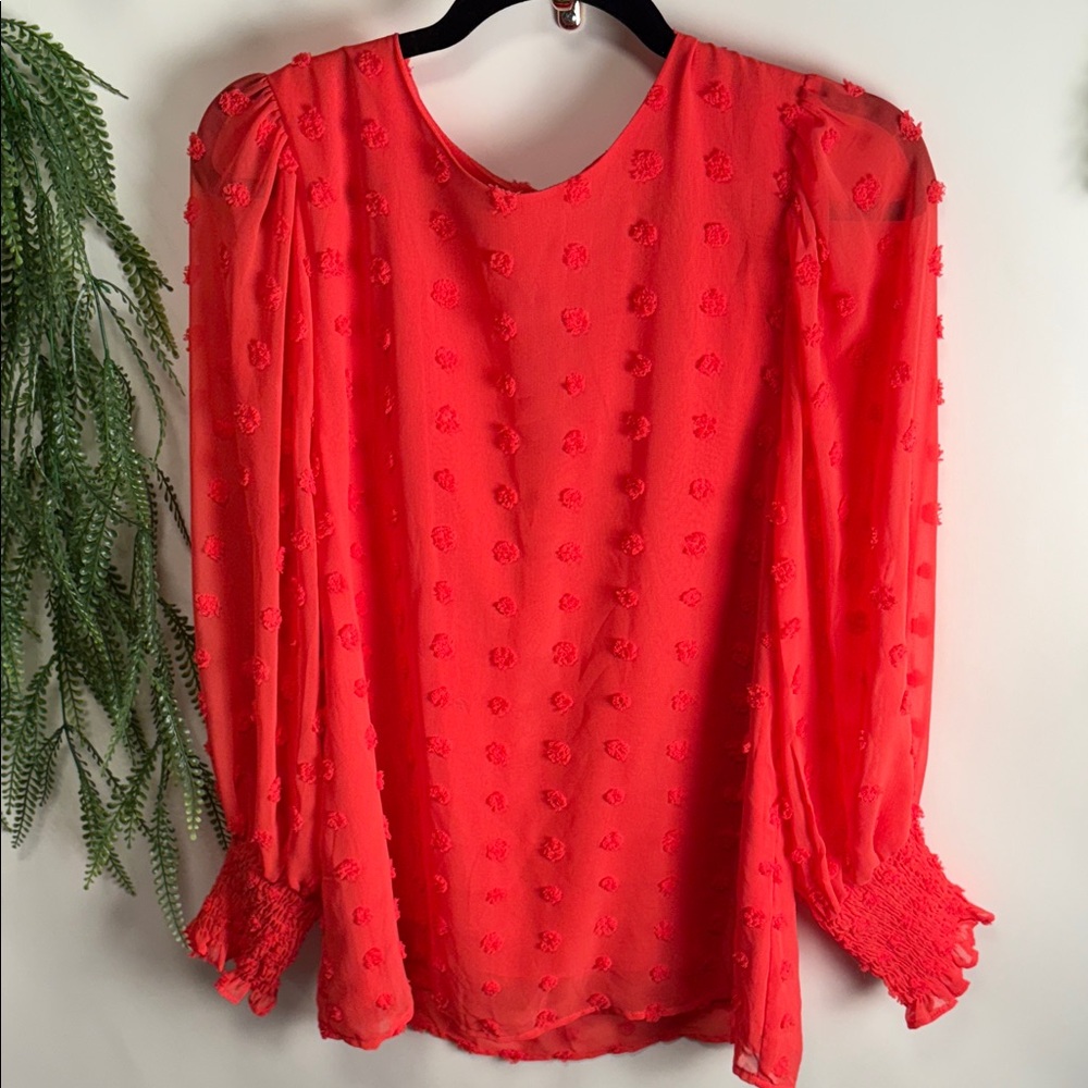Chic Coral Women's Blouse with Textured Design